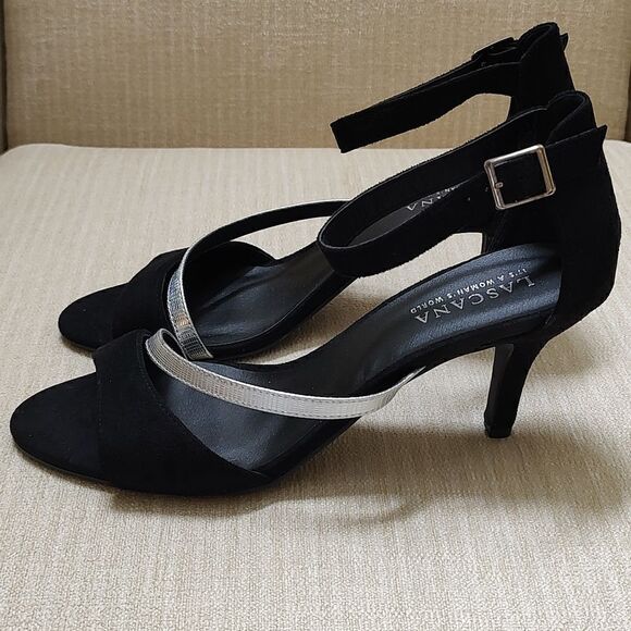 Lascana Black and Silver Strappy Heel Sandals Special Occasion Shoes - Picture 5 of 9